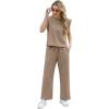 imageGRECERELLE 2025 Two Piece Sets for Women Summer Round Neck Cap Sleeve Top and Wide Leg Pants with PocketsKhaki