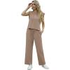 imageGRECERELLE 2025 Two Piece Sets for Women Summer Round Neck Cap Sleeve Top and Wide Leg Pants with PocketsKhaki