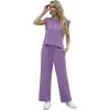 imageGRECERELLE 2025 Two Piece Sets for Women Summer Round Neck Cap Sleeve Top and Wide Leg Pants with PocketsLilac