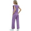 imageGRECERELLE 2025 Two Piece Sets for Women Summer Round Neck Cap Sleeve Top and Wide Leg Pants with PocketsLilac