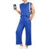 imageGRECERELLE 2025 Two Piece Sets for Women Summer Round Neck Cap Sleeve Top and Wide Leg Pants with PocketsRoyal Blue