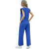 imageGRECERELLE 2025 Two Piece Sets for Women Summer Round Neck Cap Sleeve Top and Wide Leg Pants with PocketsRoyal Blue