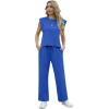 imageGRECERELLE 2025 Two Piece Sets for Women Summer Round Neck Cap Sleeve Top and Wide Leg Pants with PocketsRoyal Blue