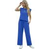 imageGRECERELLE 2025 Two Piece Sets for Women Summer Round Neck Cap Sleeve Top and Wide Leg Pants with PocketsRoyal Blue