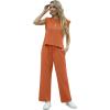 imageGRECERELLE 2025 Two Piece Sets for Women Summer Round Neck Cap Sleeve Top and Wide Leg Pants with PocketsTan