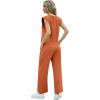 imageGRECERELLE 2025 Two Piece Sets for Women Summer Round Neck Cap Sleeve Top and Wide Leg Pants with PocketsTan