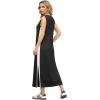 imageGRECERELLE 2025 Women Summer Color Blocking Round Neck Sleeveless Casual WrinkleFree Side Split Maxi Dress with PocketsBlack White