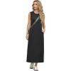 imageGRECERELLE 2025 Women Summer Color Blocking Round Neck Sleeveless Casual WrinkleFree Side Split Maxi Dress with PocketsBlack White