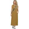 imageGRECERELLE 2025 Women Summer Color Blocking Round Neck Sleeveless Casual WrinkleFree Side Split Maxi Dress with PocketsGinger White