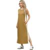 imageGRECERELLE 2025 Women Summer Color Blocking Round Neck Sleeveless Casual WrinkleFree Side Split Maxi Dress with PocketsGinger White