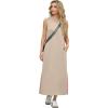 imageGRECERELLE 2025 Women Summer Color Blocking Round Neck Sleeveless Casual WrinkleFree Side Split Maxi Dress with PocketsKhaki Pink
