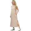 imageGRECERELLE 2025 Women Summer Color Blocking Round Neck Sleeveless Casual WrinkleFree Side Split Maxi Dress with PocketsKhaki Pink