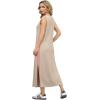 imageGRECERELLE 2025 Women Summer Color Blocking Round Neck Sleeveless Casual WrinkleFree Side Split Maxi Dress with PocketsKhaki Pink