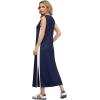 imageGRECERELLE 2025 Women Summer Color Blocking Round Neck Sleeveless Casual WrinkleFree Side Split Maxi Dress with PocketsNavy Blue White