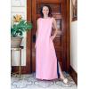 imageGRECERELLE 2025 Women Summer Color Blocking Round Neck Sleeveless Casual WrinkleFree Side Split Maxi Dress with PocketsPink Blue