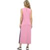 imageGRECERELLE 2025 Women Summer Color Blocking Round Neck Sleeveless Casual WrinkleFree Side Split Maxi Dress with PocketsPink Blue