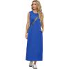 imageGRECERELLE 2025 Women Summer Color Blocking Round Neck Sleeveless Casual WrinkleFree Side Split Maxi Dress with PocketsRoyal Blue White