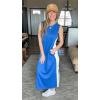imageGRECERELLE 2025 Women Summer Color Blocking Round Neck Sleeveless Casual WrinkleFree Side Split Maxi Dress with PocketsRoyal Blue White