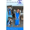 imageGRECERELLE 2025 Women Summer Color Blocking Round Neck Sleeveless Casual WrinkleFree Side Split Maxi Dress with PocketsRoyal Blue White