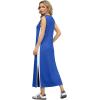 imageGRECERELLE 2025 Women Summer Color Blocking Round Neck Sleeveless Casual WrinkleFree Side Split Maxi Dress with PocketsRoyal Blue White