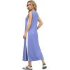 imageGRECERELLE 2025 Women Summer Color Blocking Round Neck Sleeveless Casual WrinkleFree Side Split Maxi Dress with PocketsSky Blue White