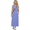 imageGRECERELLE 2025 Women Summer Color Blocking Round Neck Sleeveless Casual WrinkleFree Side Split Maxi Dress with PocketsSky Blue White