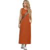 imageGRECERELLE 2025 Women Summer Color Blocking Round Neck Sleeveless Casual WrinkleFree Side Split Maxi Dress with PocketsTan White