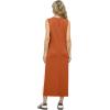 imageGRECERELLE 2025 Women Summer Color Blocking Round Neck Sleeveless Casual WrinkleFree Side Split Maxi Dress with PocketsTan White