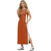 imageGRECERELLE 2025 Women Summer Color Blocking Round Neck Sleeveless Casual WrinkleFree Side Split Maxi Dress with PocketsTan White