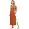 imageGRECERELLE 2025 Women Summer Color Blocking Round Neck Sleeveless Casual WrinkleFree Side Split Maxi Dress with PocketsTan White