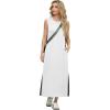 imageGRECERELLE 2025 Women Summer Color Blocking Round Neck Sleeveless Casual WrinkleFree Side Split Maxi Dress with PocketsWhite Black