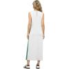 imageGRECERELLE 2025 Women Summer Color Blocking Round Neck Sleeveless Casual WrinkleFree Side Split Maxi Dress with PocketsWhite Green