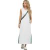 imageGRECERELLE 2025 Women Summer Color Blocking Round Neck Sleeveless Casual WrinkleFree Side Split Maxi Dress with PocketsWhite Green