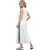 imageGRECERELLE 2025 Women Summer Color Blocking Round Neck Sleeveless Casual WrinkleFree Side Split Maxi Dress with PocketsWhite Green