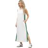 imageGRECERELLE 2025 Women Summer Color Blocking Round Neck Sleeveless Casual WrinkleFree Side Split Maxi Dress with PocketsWhite Green