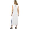 imageGRECERELLE 2025 Women Summer Color Blocking Round Neck Sleeveless Casual WrinkleFree Side Split Maxi Dress with PocketsWhite Sky Blue