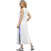 imageGRECERELLE 2025 Women Summer Color Blocking Round Neck Sleeveless Casual WrinkleFree Side Split Maxi Dress with PocketsWhite Sky Blue