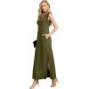 imageGRECERELLE 2025 Women Summer InsideOut VNeck Casual Loose Split WrinkleFree Long Maxi Beach Dress with PocketsArmy Green