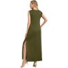 imageGRECERELLE 2025 Women Summer InsideOut VNeck Casual Loose Split WrinkleFree Long Maxi Beach Dress with PocketsArmy Green