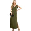 imageGRECERELLE 2025 Women Summer InsideOut VNeck Casual Loose Split WrinkleFree Long Maxi Beach Dress with PocketsArmy Green