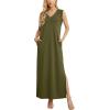 imageGRECERELLE 2025 Women Summer InsideOut VNeck Casual Loose Split WrinkleFree Long Maxi Beach Dress with PocketsArmy Green