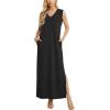 imageGRECERELLE 2025 Women Summer InsideOut VNeck Casual Loose Split WrinkleFree Long Maxi Beach Dress with PocketsBlack
