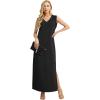 imageGRECERELLE 2025 Women Summer InsideOut VNeck Casual Loose Split WrinkleFree Long Maxi Beach Dress with PocketsBlack
