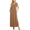 imageGRECERELLE 2025 Women Summer InsideOut VNeck Casual Loose Split WrinkleFree Long Maxi Beach Dress with PocketsCamel