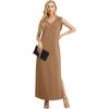 imageGRECERELLE 2025 Women Summer InsideOut VNeck Casual Loose Split WrinkleFree Long Maxi Beach Dress with PocketsCamel