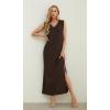 imageGRECERELLE 2025 Women Summer InsideOut VNeck Casual Loose Split WrinkleFree Long Maxi Beach Dress with PocketsDark Coffee