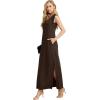 imageGRECERELLE 2025 Women Summer InsideOut VNeck Casual Loose Split WrinkleFree Long Maxi Beach Dress with PocketsDark Coffee