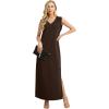 imageGRECERELLE 2025 Women Summer InsideOut VNeck Casual Loose Split WrinkleFree Long Maxi Beach Dress with PocketsDark Coffee