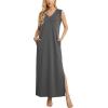 imageGRECERELLE 2025 Women Summer InsideOut VNeck Casual Loose Split WrinkleFree Long Maxi Beach Dress with PocketsDark Gray