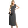 imageGRECERELLE 2025 Women Summer InsideOut VNeck Casual Loose Split WrinkleFree Long Maxi Beach Dress with PocketsDark Gray
